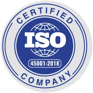 ISO 45001:2018 certified company badge